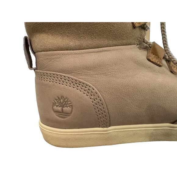 Timberland Gray Suede Dausette Cream Fleece Fold Down Boots Booties 6 cabincore - Picture 10 of 14